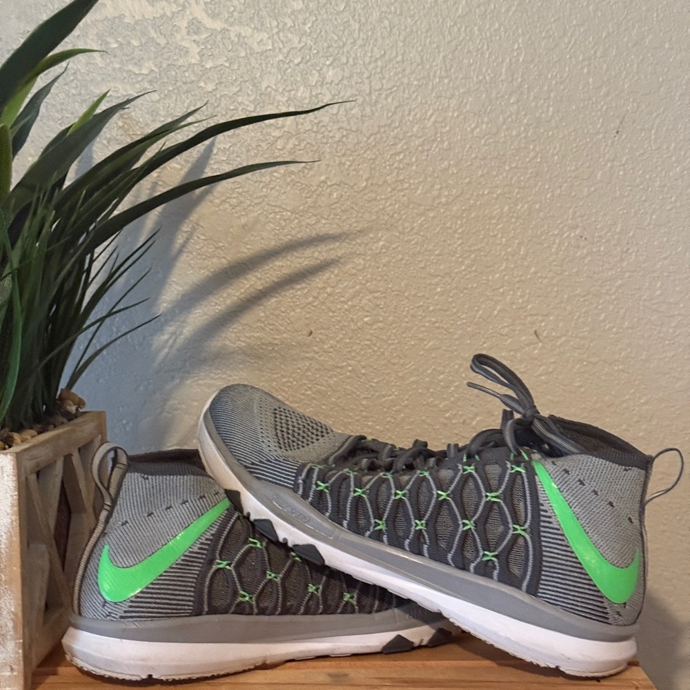 Gray and Green High-Top Sneakers
